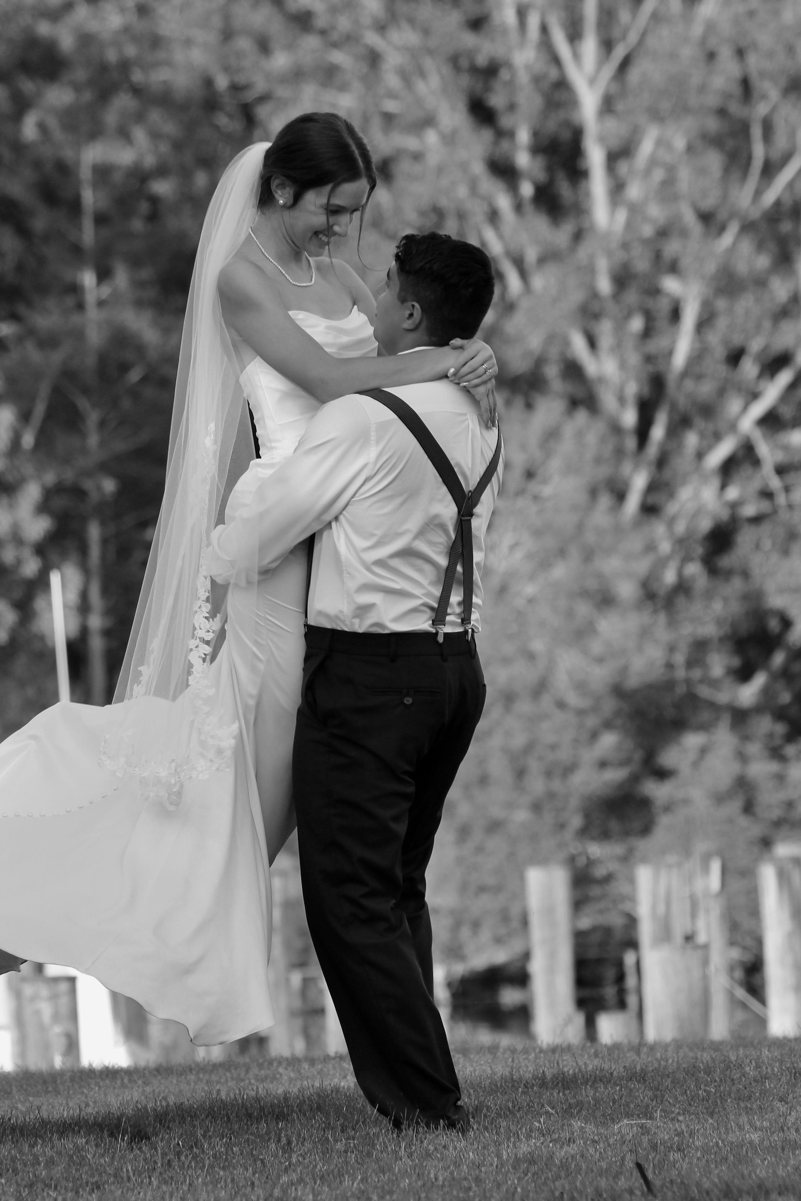 Joyful newlyweds celebrating their wedding day